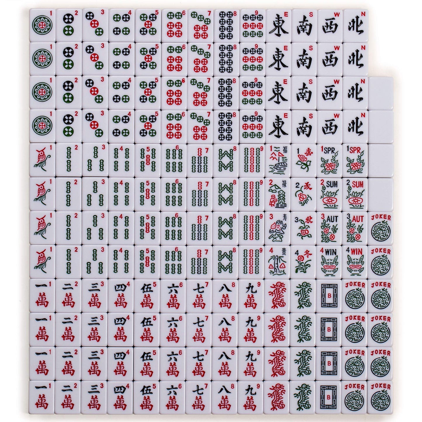 Yellow Mountain Imports American Mahjong Tiles Set of 166, Melamine, Green, Model FX-AT002-A
