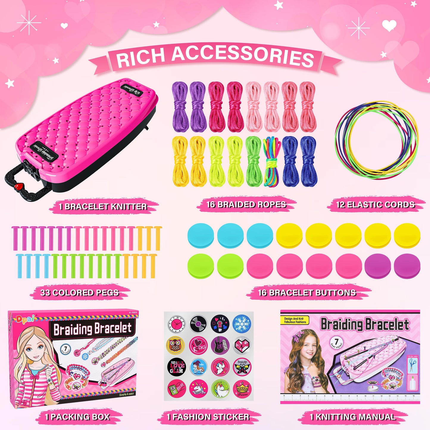 Dpai Friendship Bracelet Making Kit For Girls,Diy Arts And Crafts Toys,Jewelry String Maker Kit,The Best Birthday Gifts Ideas For Girls 6 7 8 9 10 11 12+ Years Old(Rose And Black