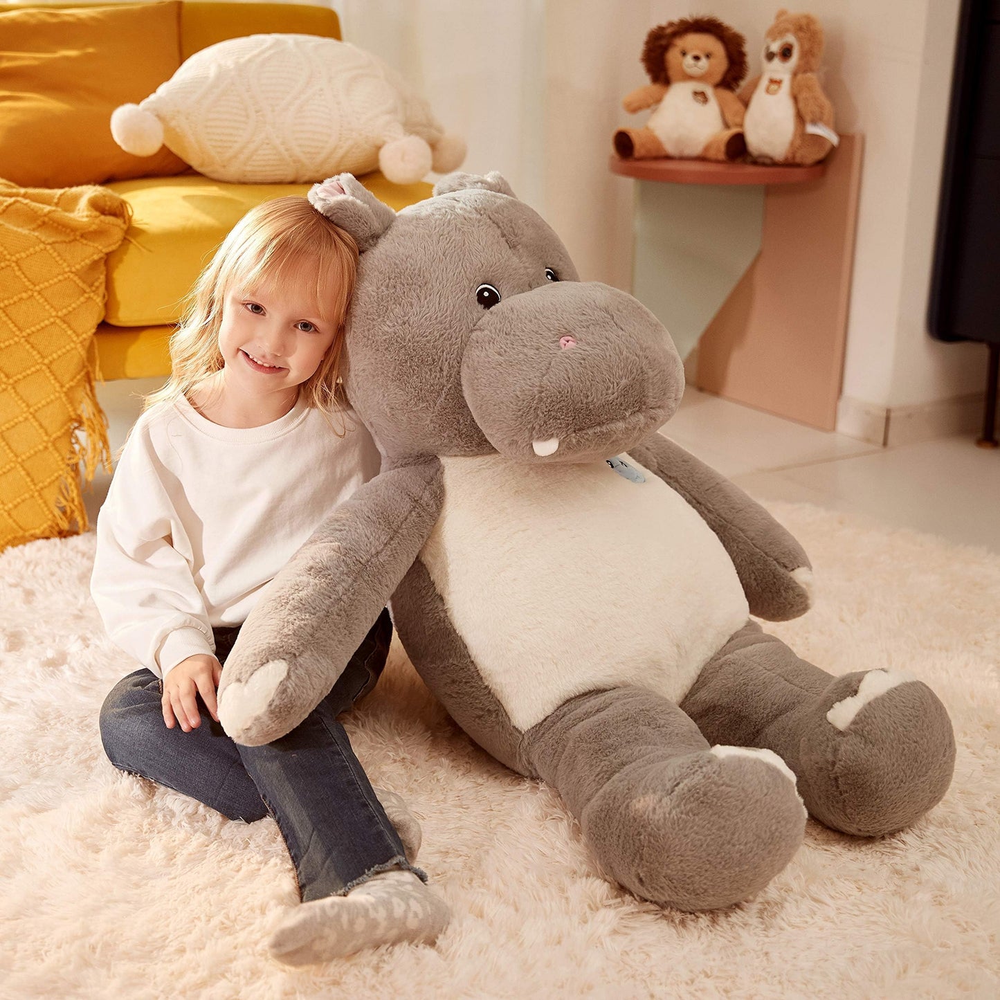 Ikasa Giant Hippo Stuffed Animal,30' Jumbo Plush Toy, Soft And Cute Toys For Kids Boys Girls (Gray)