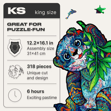 Unidragon Original Wooden Jigsaw Puzzles - Serious Panda, 318 Pcs, King Size 12.2'X16.1', Beautiful Gift Package, Unique Shape Best Gift For Adults And Kids