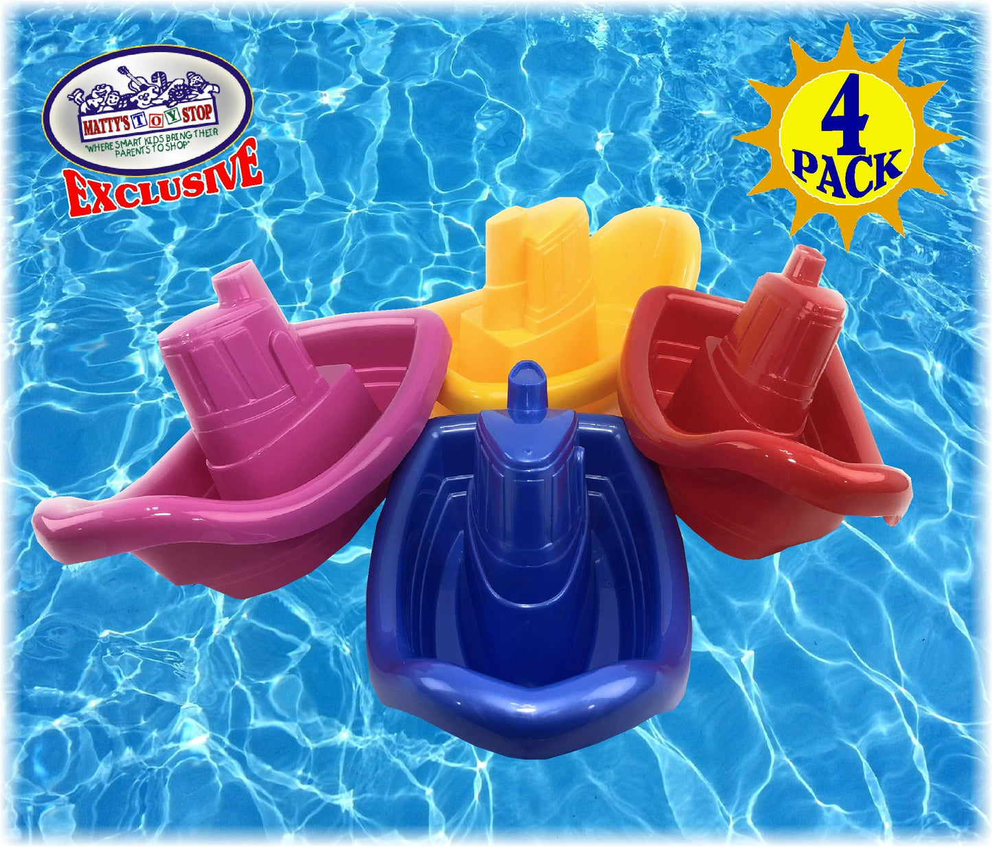 Matty'S Toy Stop Plastic Nesting/Stacking Tug Boats (11') Red, Blue, Pink & Yellow Gift Set Bundle, Perfect For Bath, Pool, Beach Etc. - 4 Pack