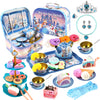 Motiloo Tea Party Set for Little Girls, 58Pcs Princess Tea Set Play Kitchen Toy with Dessert, Doughnut, Carrying Case for Birthd
