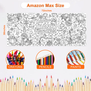 Ohome Thanksgiving Giant Coloring Poster/Tablecloth-Thanksgiving Crafts For Kids-30 X 72 Inches Jumbo Paper Coloring Banner Than