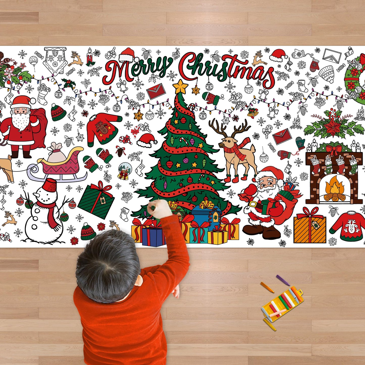 Ohome Xmas Giant Coloring Poster/Tablecloth-Christmas Crafts For Kids-30 X 72 Inches Jumbo Paper Coloring Banner Kids Gifts Acti