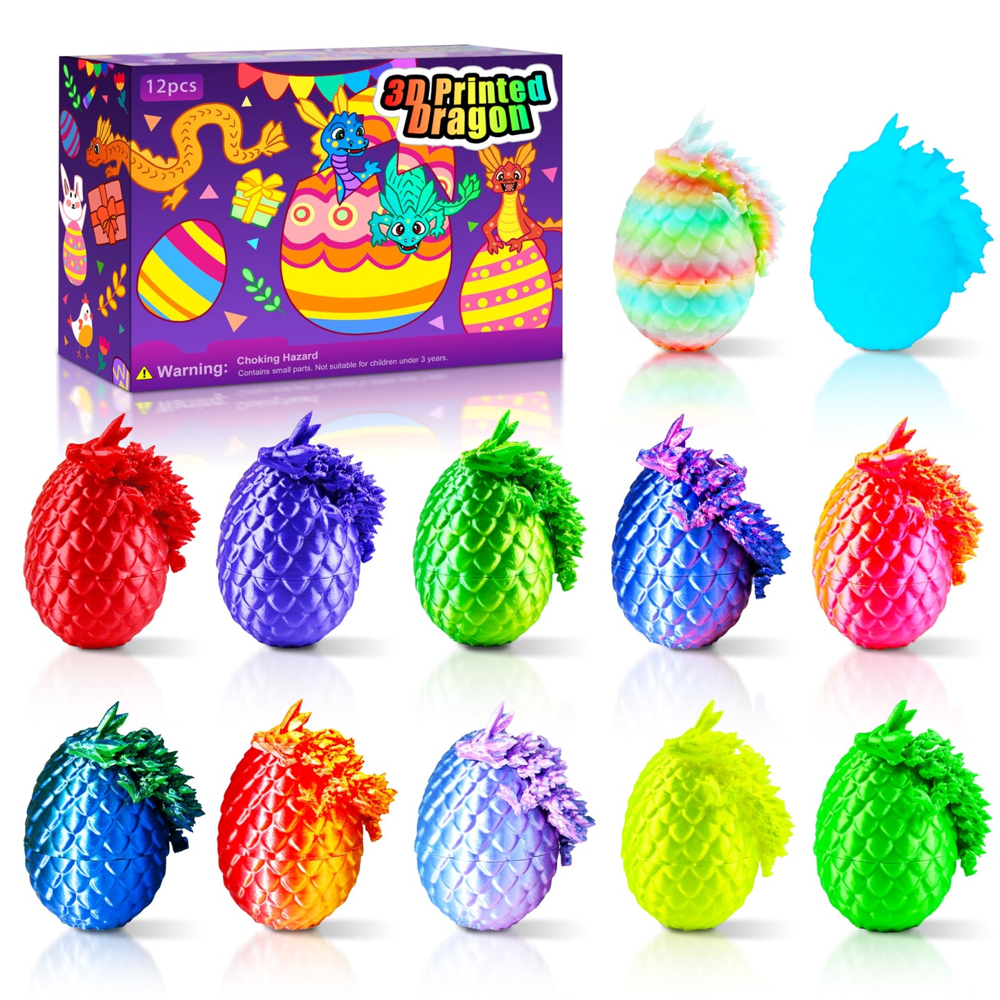 Impossmaker 12PCS 3D Dragon Eggs with Dragon Inside, Easter Basket Stuffers Mini Easter Egg Set Articulated Unique Easter Basket
