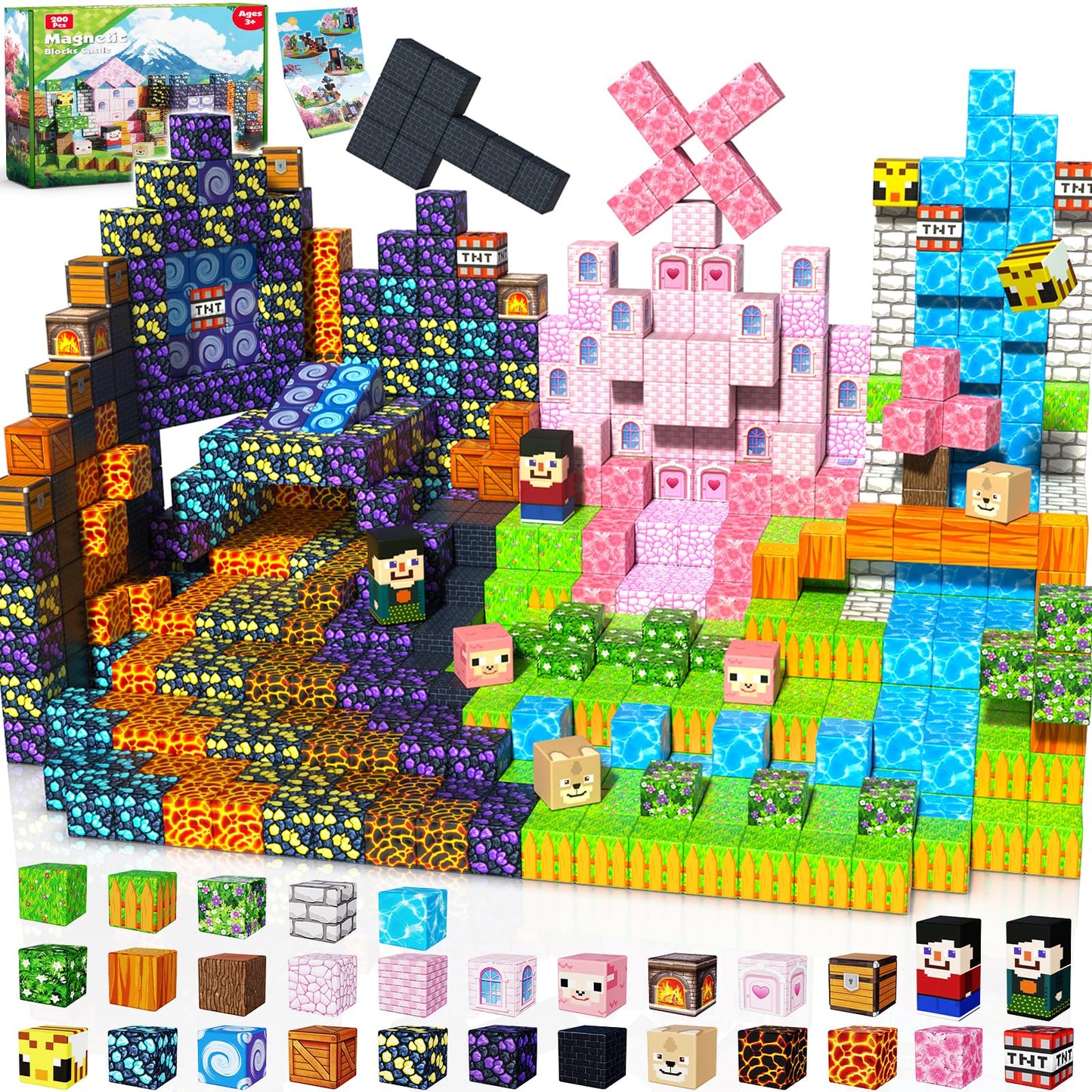 Graceduck Magnetic Blocks - 200 Pcs Build Dark Adventure Forest Castle - Magnetic Toys For Montessori Toddler Christmas Birthday