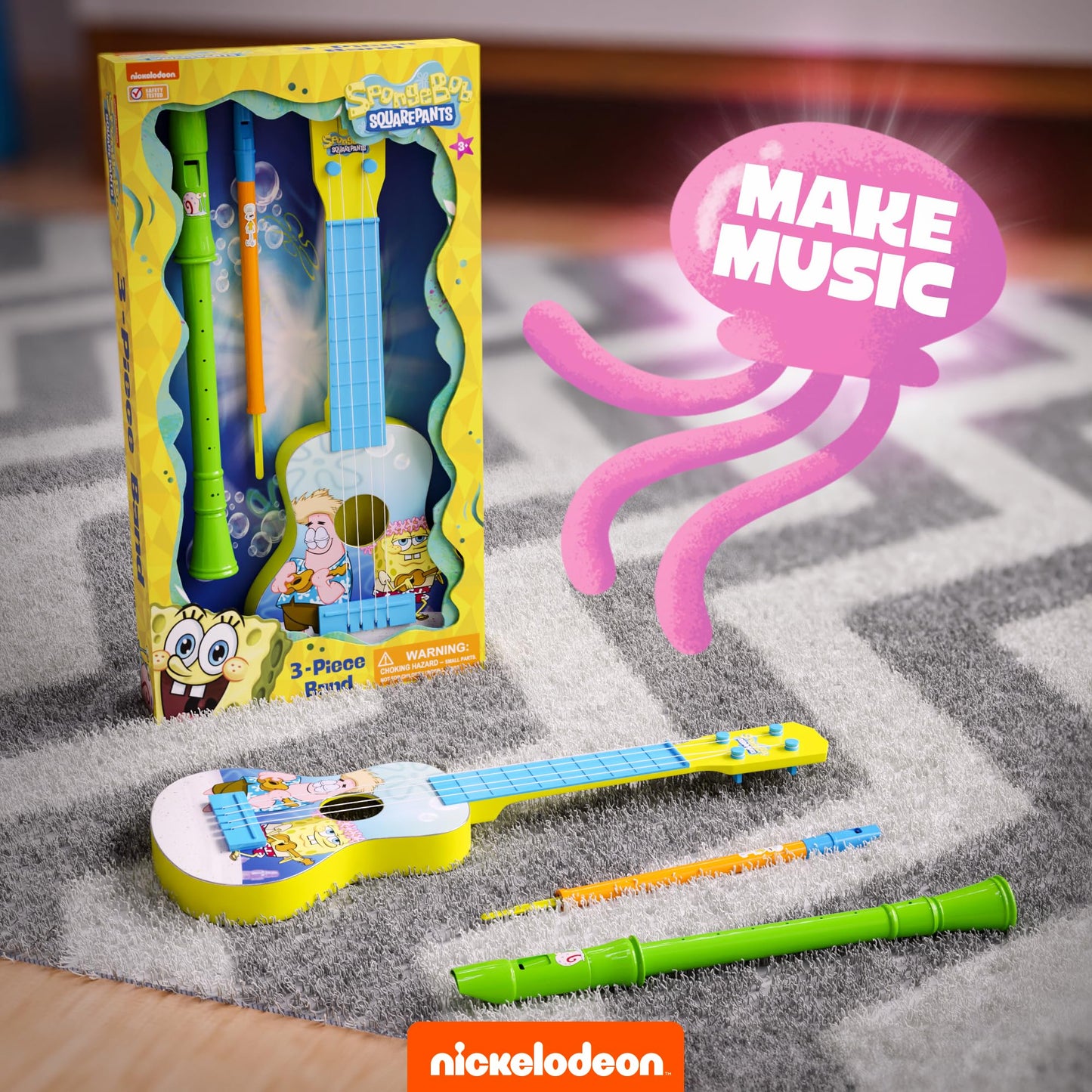 Lollipop Spongebob 3In1 Instrumental Toy, Musical Toy For Kids, Educational Learning, Including Ukalele, Whistle, And Recorder,