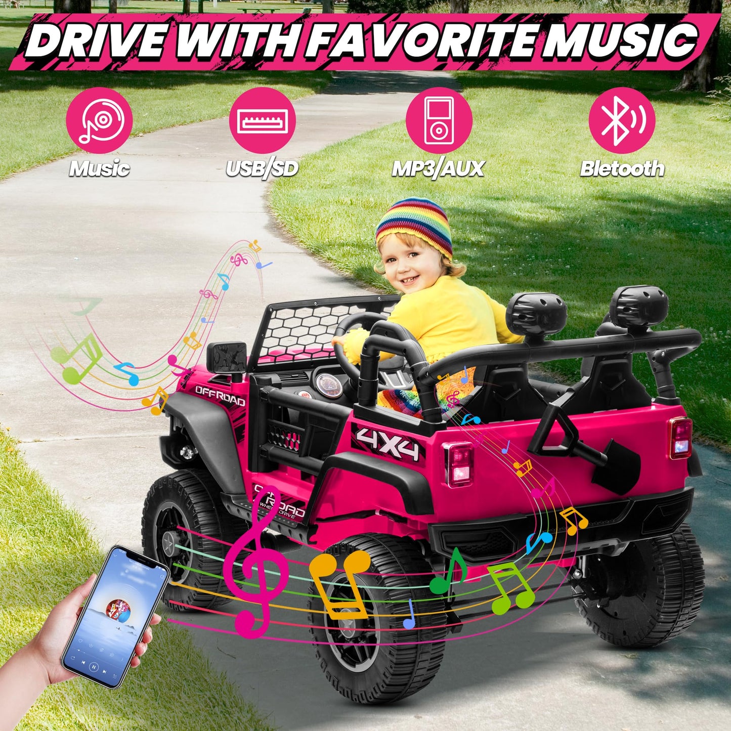 JOYRACER 2 Seater Ride On Toys Car for Big Kids 24V Electric Vehicles w/20'' Large Seat 4X200W Engines 4WD/2WD Switchable 4-Wheeler Suspensions 24v Ride On Trucks for Girls w/Music Rose Red