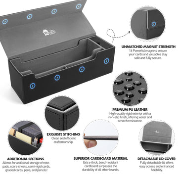 FunGuys Trading Card Deck Box - Holds 500+ Cards, Faux Leather, Black, 15 x 5 x 4.7, Model FGUG-TDB-L1R-DT