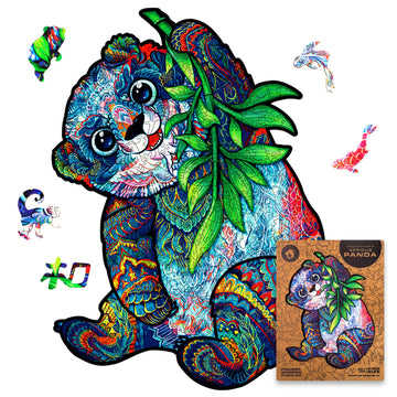Unidragon Original Wooden Jigsaw Puzzles - Serious Panda, 318 Pcs, King Size 12.2'X16.1', Beautiful Gift Package, Unique Shape Best Gift For Adults And Kids
