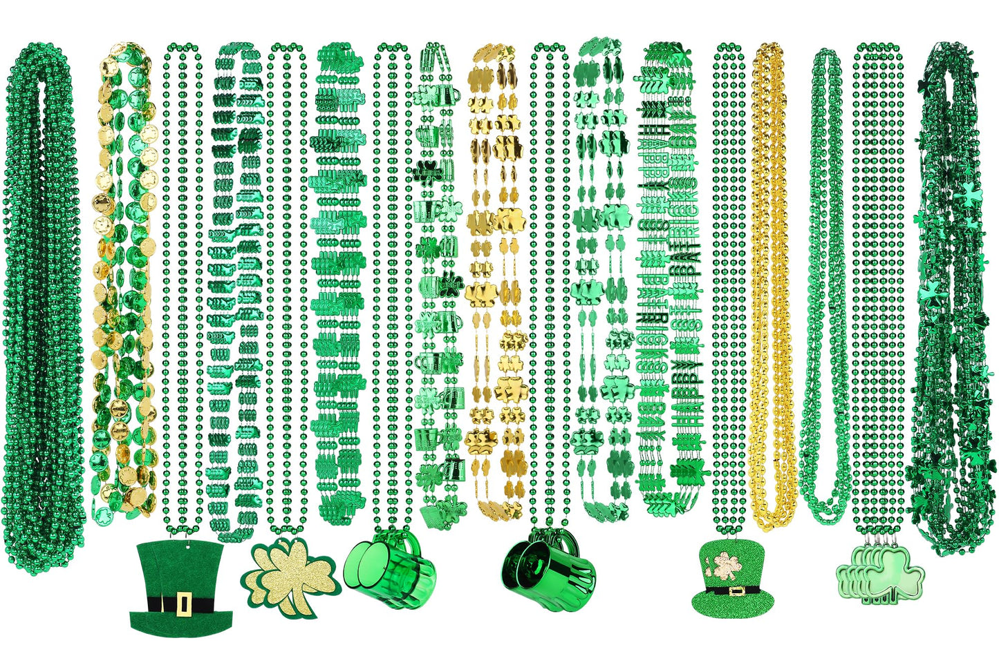 Fovths 100 Pieces St Patrick'S Day Beads Necklaces Bulk 18 Kinds Of Pendants Green Shamrock Coins Hat St Patricks Beads Necklace