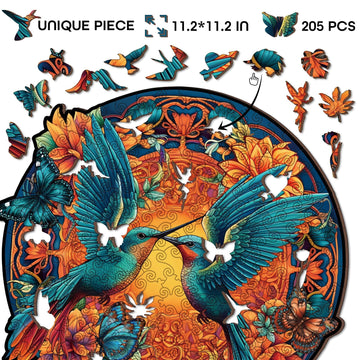 Mandala Hummingbird Wooden Puzzles, Bird Hard Jigsaw Puzzles For Adults, Gradient Flower Wood Puzzle
