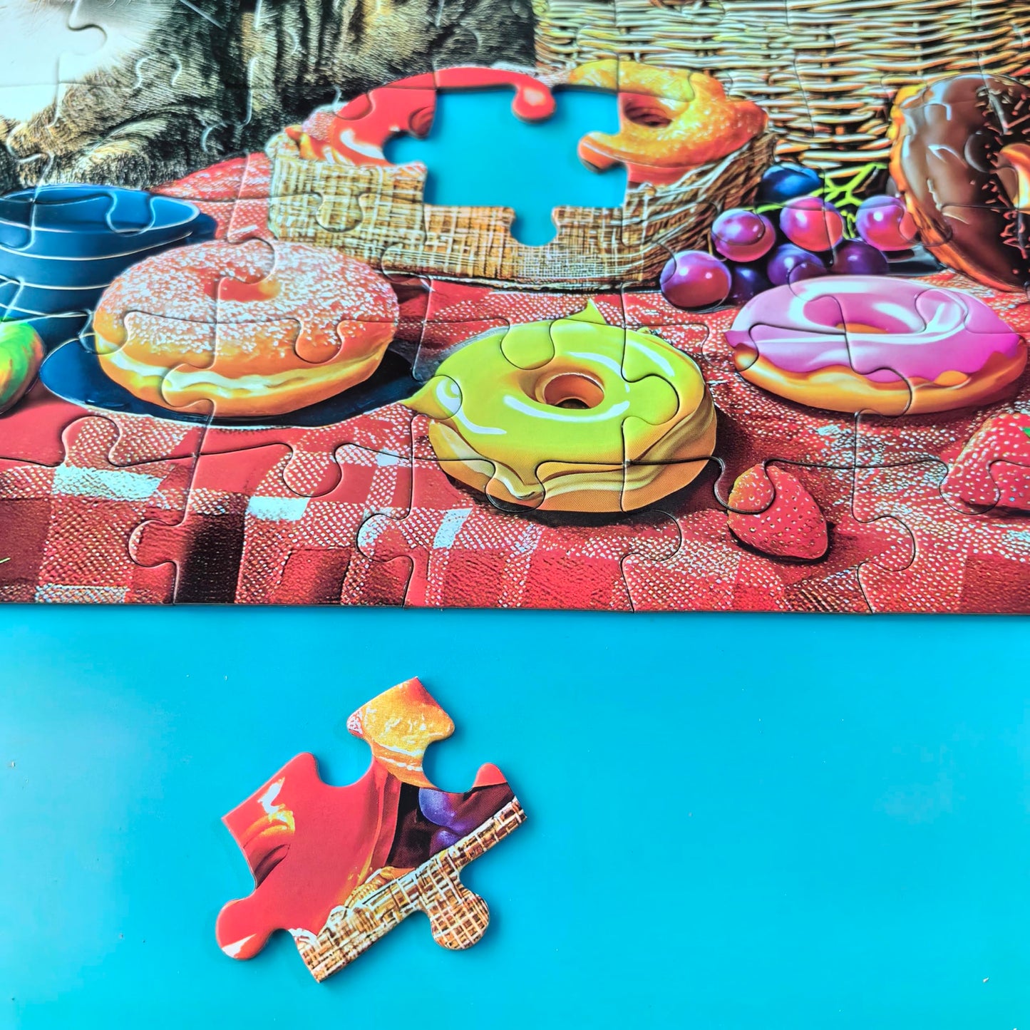 100 Pieces Jigsaw Puzzles For Adults - Cat Puzzles For Kids Ages 6-8 8-10 10-12 - Picnic Kittens And Donuts