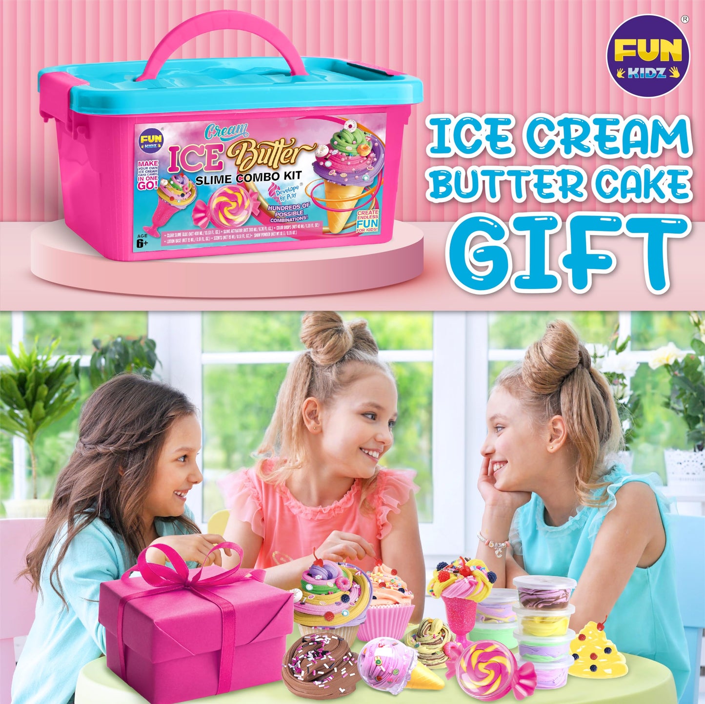FUN KIDZ Ice Cream Butter Slime Kit for Girls 10-12, Multicolor Soft Slime Making Toy, Ideal Birthday Gift for Ages 8-12