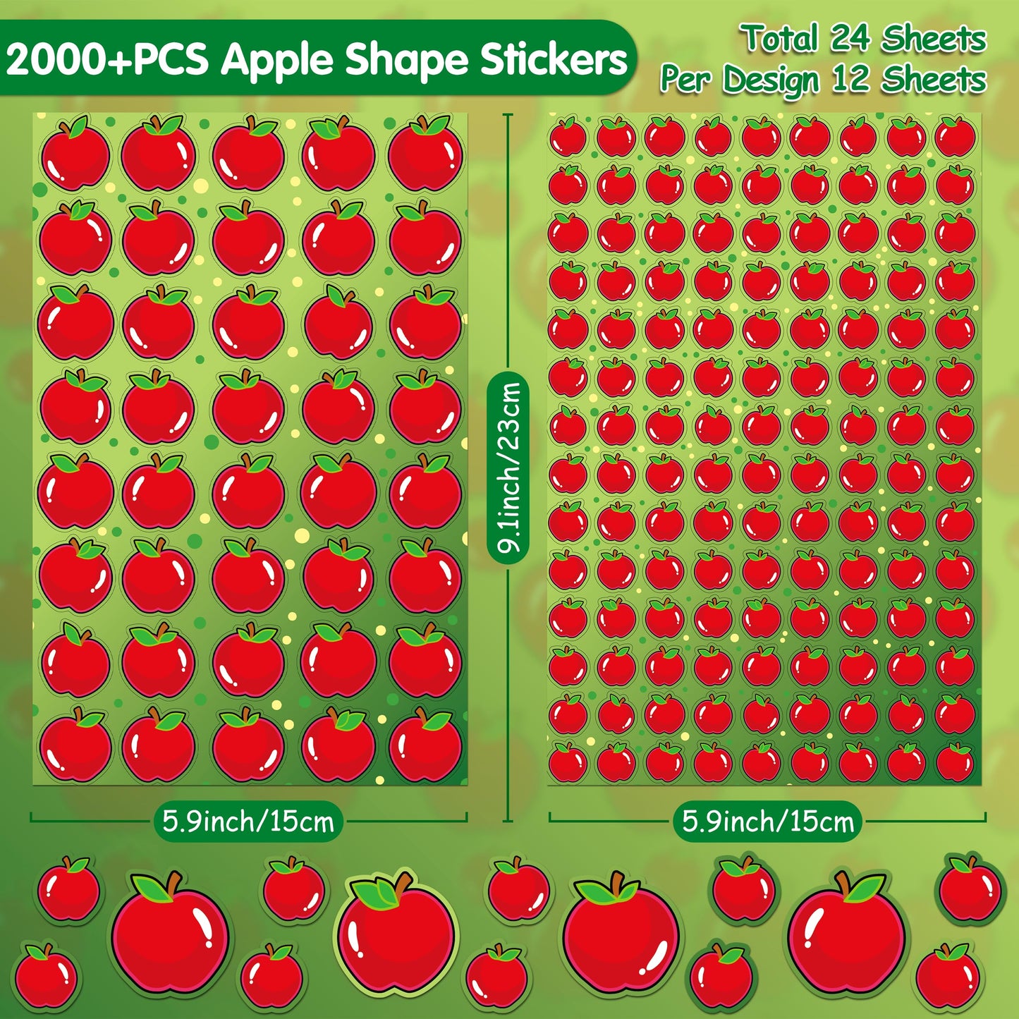 Linaye 2000 Count Apples Stickers For Kids, 24 Sheets Apple Shape Stickers For Teacher Reward Stickers, Cute Fruit Stickers Mini