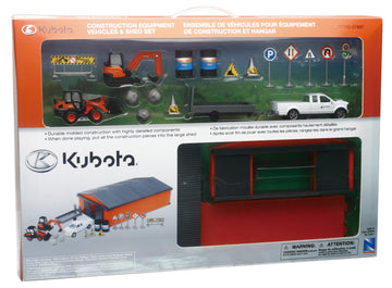 NewRay Kubota Construction Vehicle Playset w/ Shed - Multicolor, Model SS-33223, Wood Material
