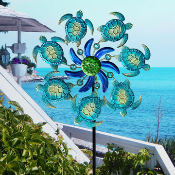 Coozzyhour 39'' Sea Turtle Wind Spinners Garden Stake-Ocean Theme Outdoor Decorations- Metal Stake Yard Spinner-Wind Sculpture Y