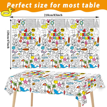Qyeahkj Giant Summer Coloring Paper Tablecloth For Kids Huge Summer Beach World Posters Activity Large Color-In Poster Table Cov