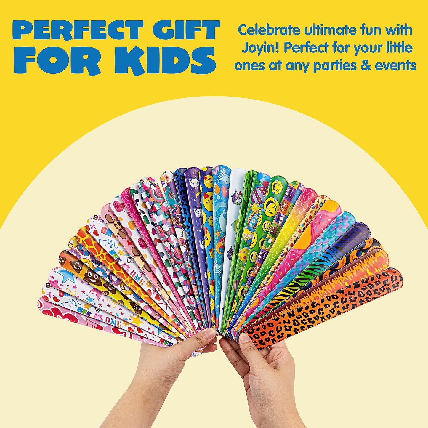 JOYIN 60 Pcs Slap Bracelets for Kids Bulk Wristbands with Animals, Friendship, Heart Print 36 Designs, for kids Easter Party Fav