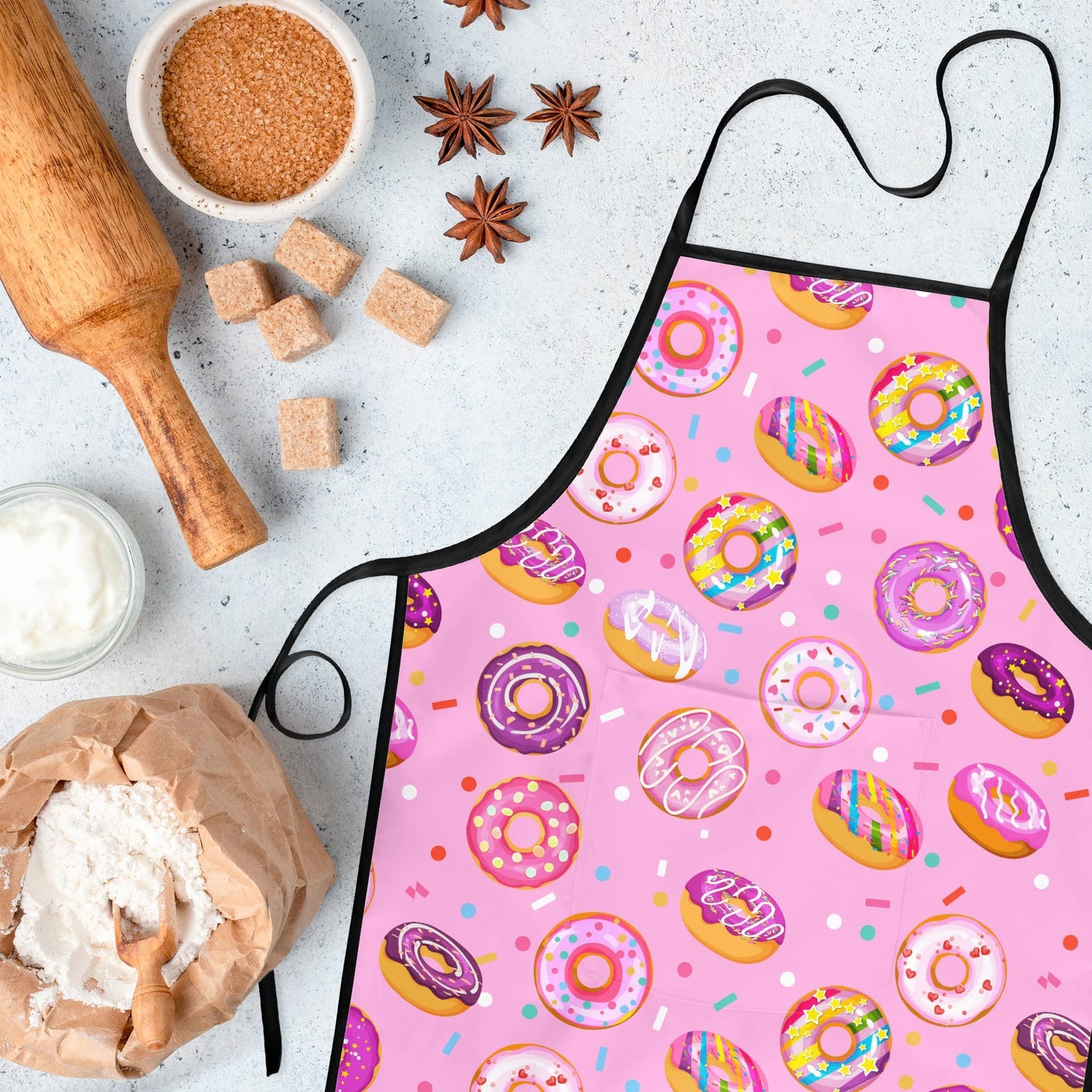 Popologa Kids Apron Doughnuts For Girls Boys Painting Cooking Kitchen Toddler Waterproof Aprons Art Smock Supplies With Pockets-