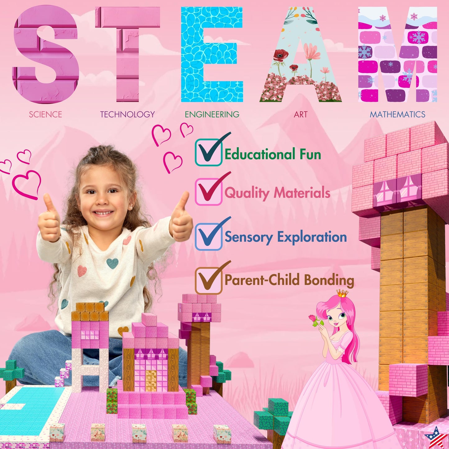 Magnetic Blocks - Princess Castle 112 pcs Polar Cubes Magnetic Building Blocks Set Designed in USA Sensory Princess Blocks