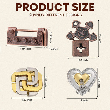 Wettarn 9 Pcs Metal Brain Teaser Puzzles Teaser 3D Steel Puzzle for mature-themeds Unlock Interlocking Puzzle mature-themed IQ Education Smart Puzzle Toys(Novelty Style)