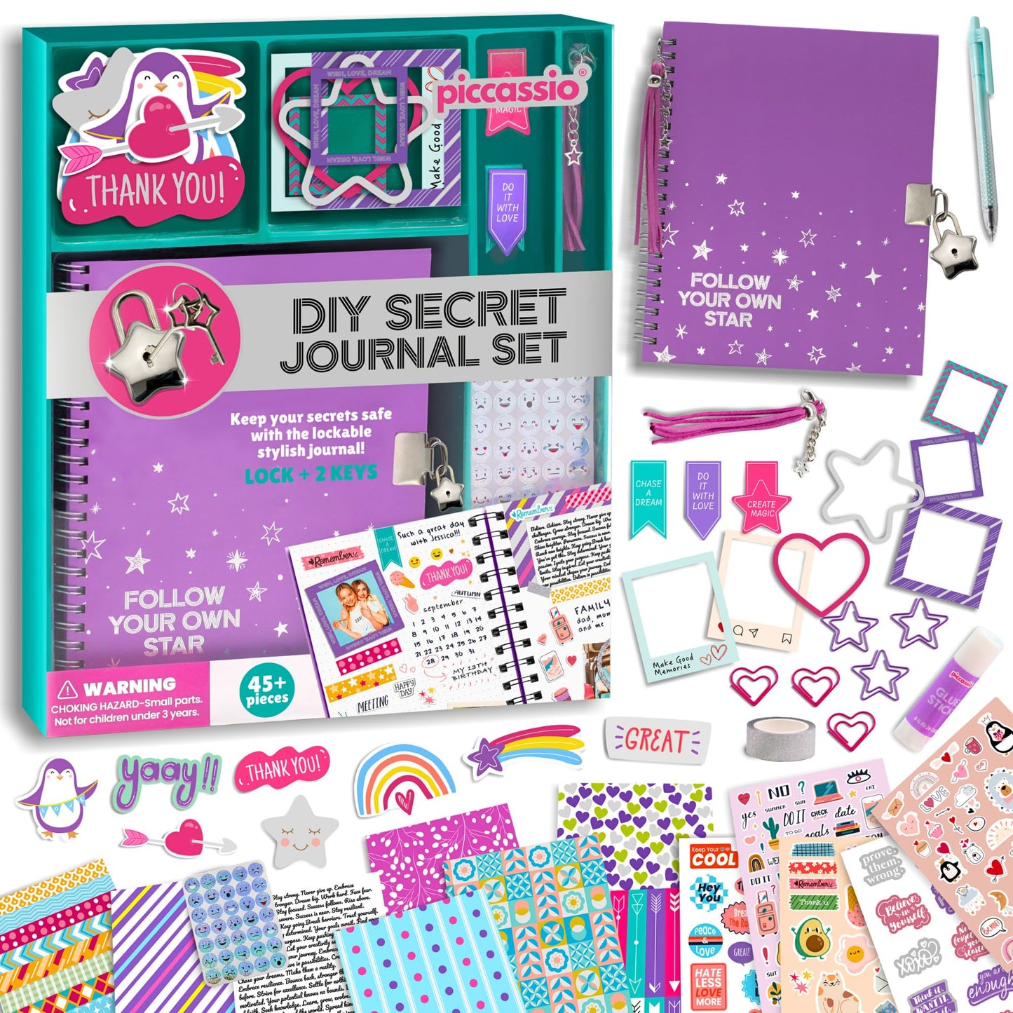 Piccassio Diy Journal Kit For Girls - Complete Scrapbooking & Journaling Craft Set, Stationery, Stickers, & Art Supplies - Creat