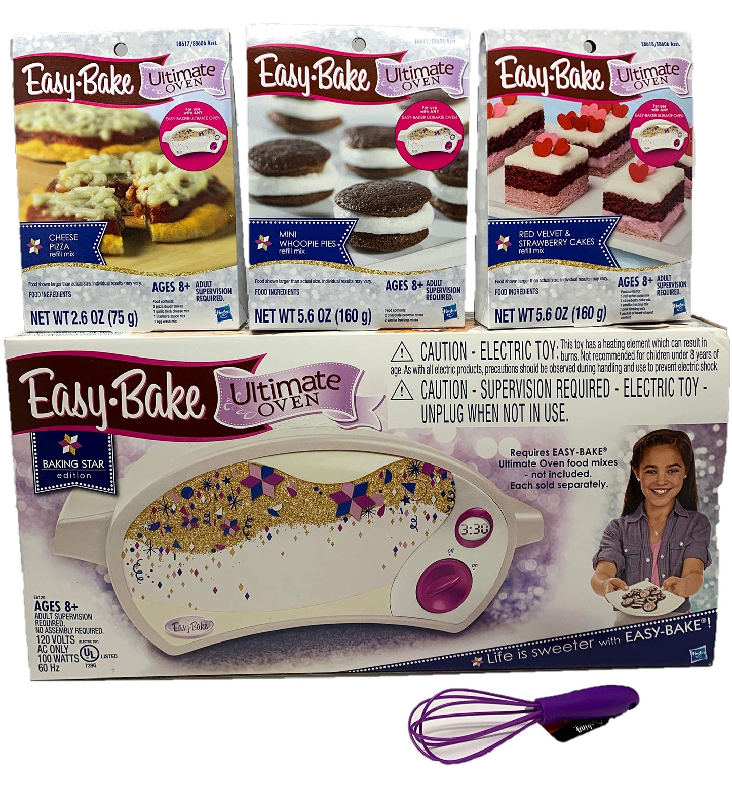 Easy Bake Oven Easy Bake Ultimate Oven Bundle Baking Star Edition + Larger Size 13.8 Oz. 3-Pack Refill Mixes (Pizza, Whoopie Pie