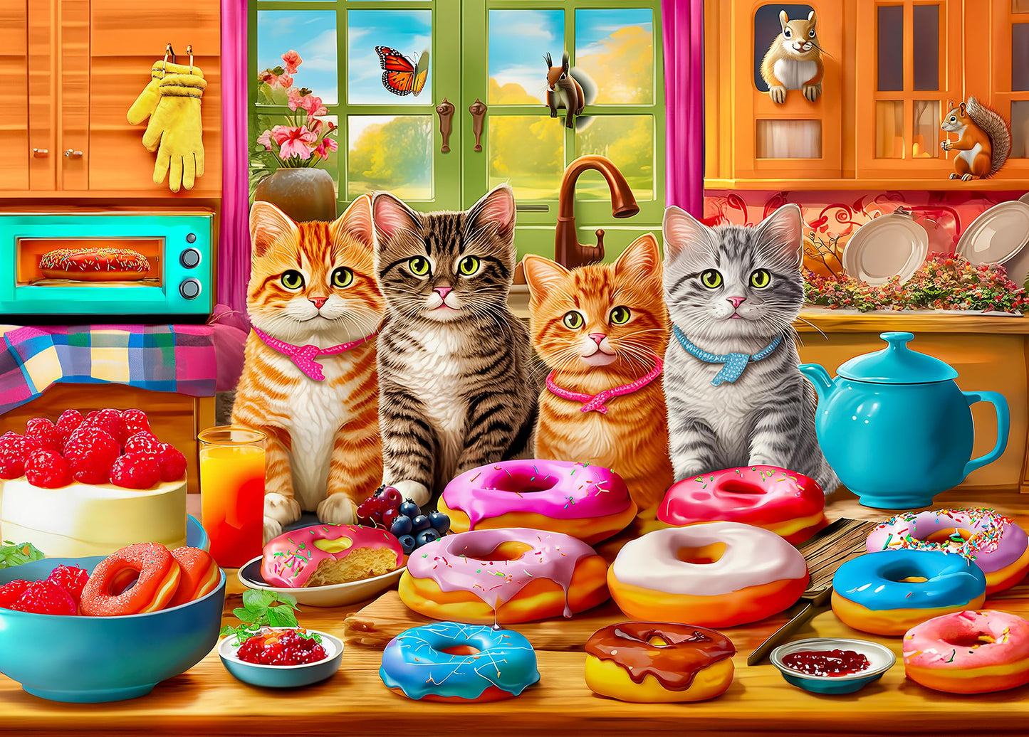Extra Large Pieces Jigsaw Puzzles For Adults - 100 Piece Puzzles For Kids Ages 8-10 10-12 - Large Piece Puzzles For Seniors - Kitchen Kittens And Donuts