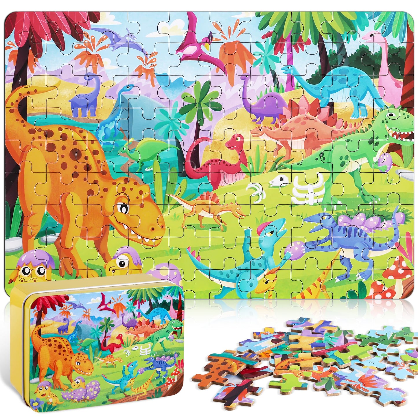 Yogeon Puzzles For Kids Ages 4-8, 3-5,100 Piece Dinosaur Puzzles For Toddler 4-6,Floor Puzzle Age 5-7 Children Learning Preschoo
