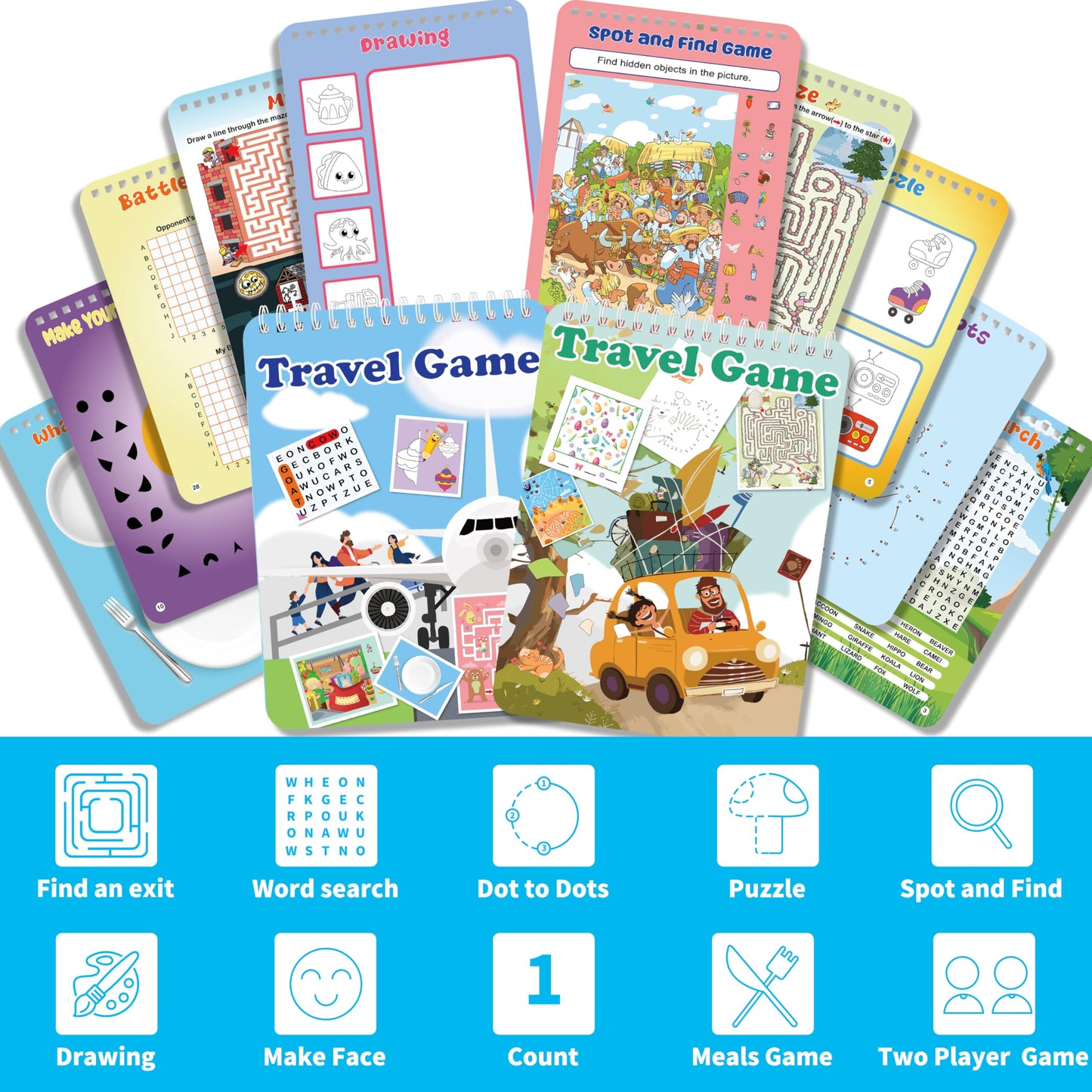 Elfew 2 Pack Reusable Activity Game For Kids Ages 4-8, 8-12,Travel Games Include 56 Different Game,1-2 Players,Toy & Learning To