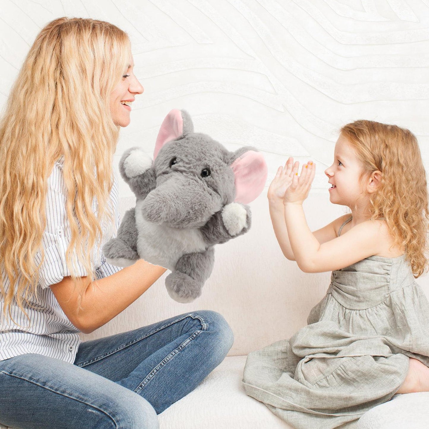 Cuteoy Plush Elephant Hand Puppet Stuffed Animal Toy Open Movable Mouth Creative Role Play Storytelling Plushies Gifts For Kids