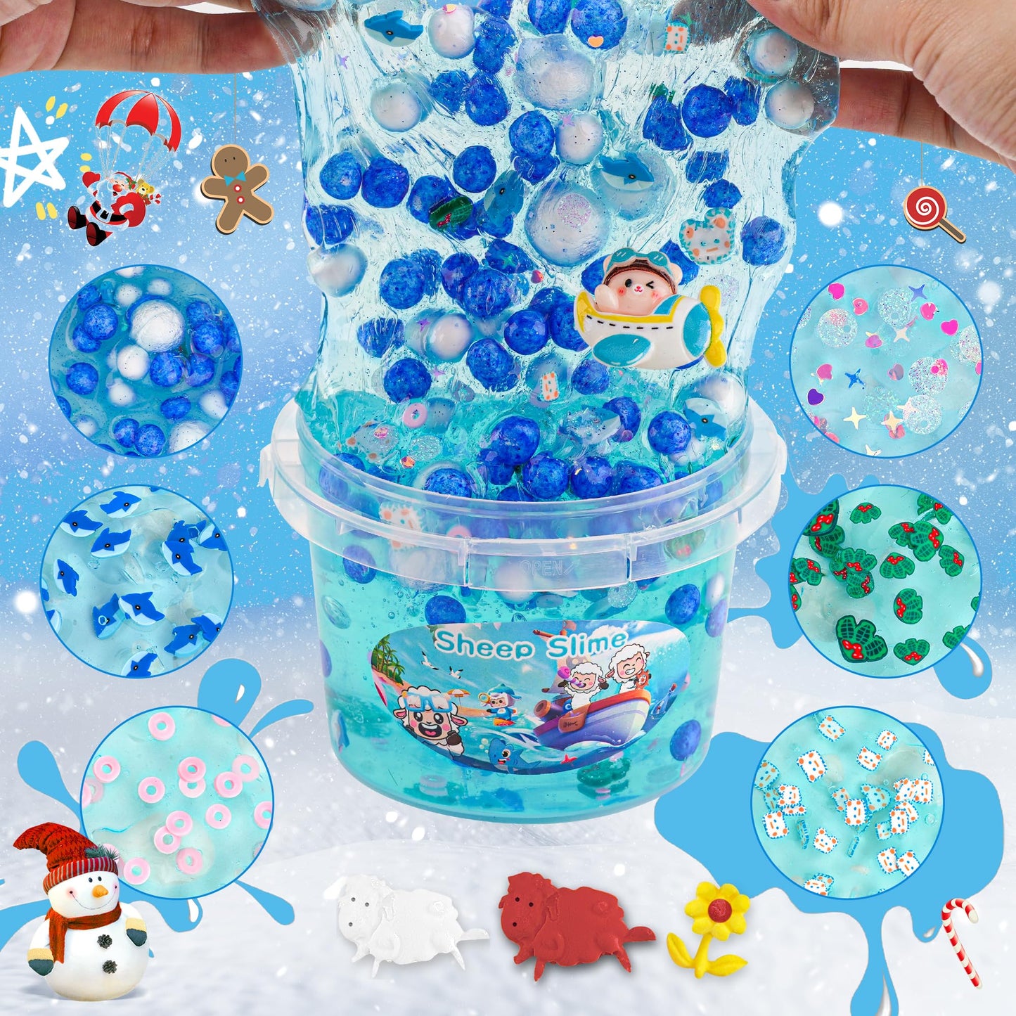 Lawoho Sheep Clear Slime 300Ml, Blue Slime Kit For Girls Ages 8-12 With 11 Packs Slime Add-Ins, Slime For Kids Party Favors, Non Stick Clear Slime For Kids Birthday Halloween Christmas Easter Gifts
