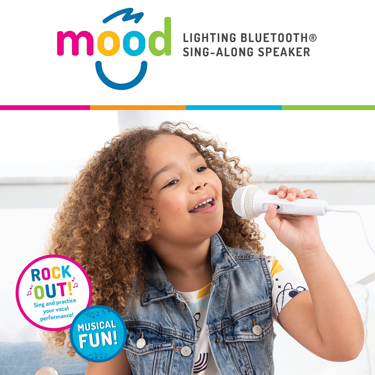 Singing Machine Kids Smk250Bg Mood Led Glowing Bluetooth Sing-Along Speaker With Wired Youth Microphone Doubles As A Night Light