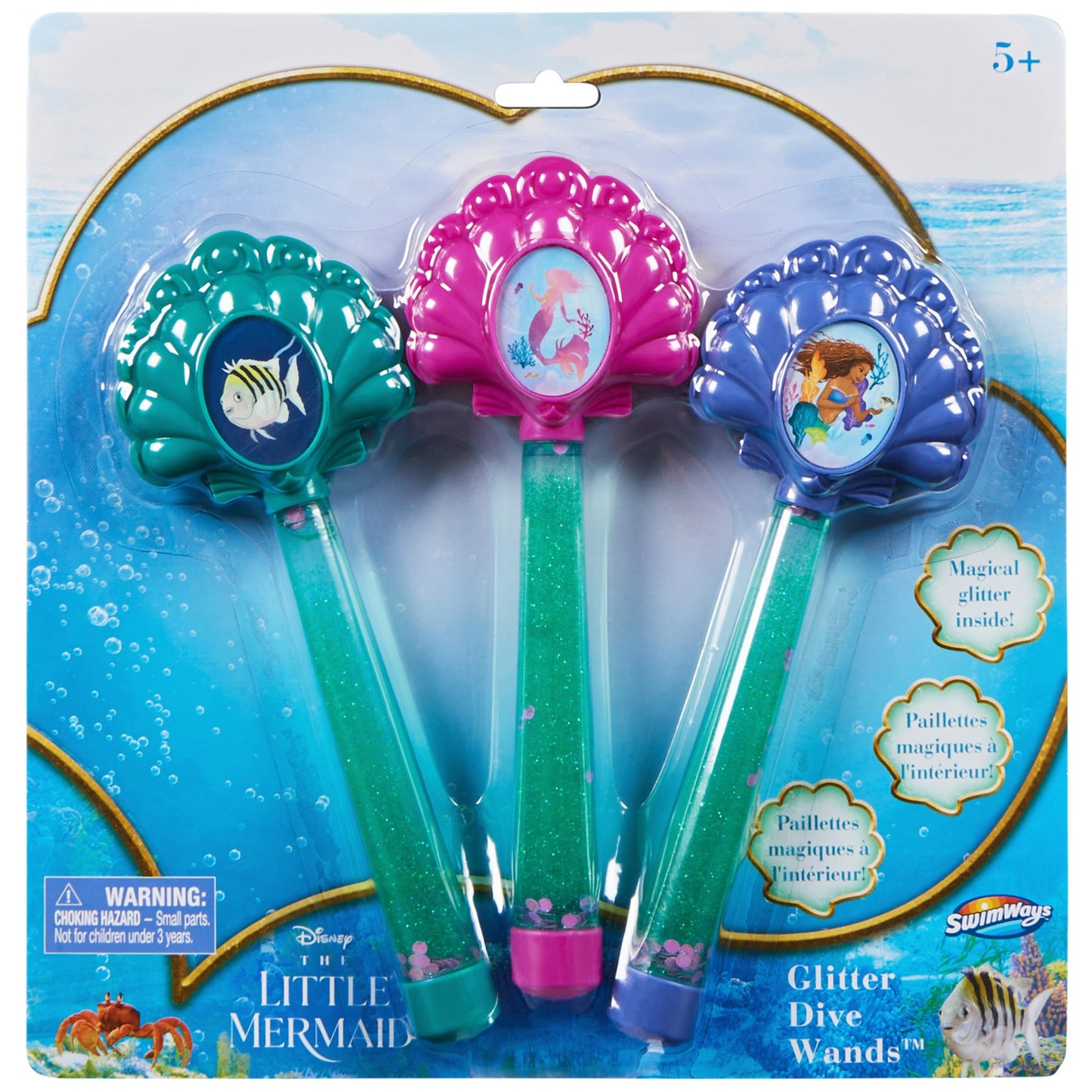 Swimways The Little Mermaid Glitter Dive Wands Diving Toys 3 Pack, Bath Toys And Pool Party Supplies For Kids Ages 5 And Up