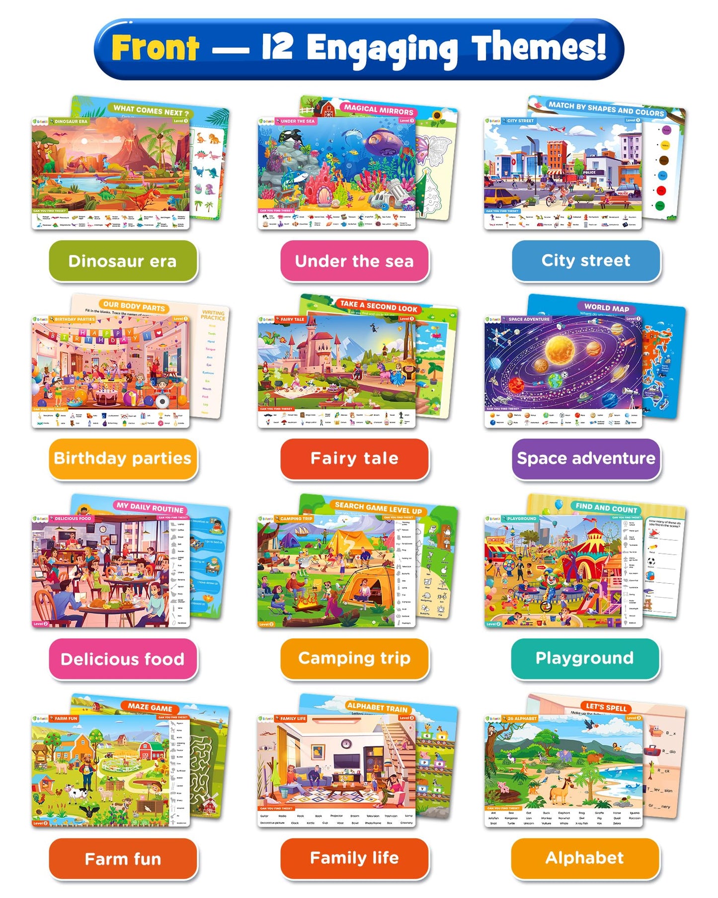 Preschool Learning Activity - Search And Find Book, Reusable Learning & Education Toys, Travel Game For Road Trip Car Airplane, 24 Activity With 4 Dry Erase Markers, Birthday Gifts For Kid Ages 3-6