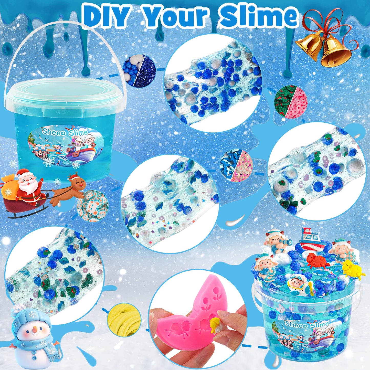 Lawoho Sheep Clear Slime 300Ml, Blue Slime Kit For Girls Ages 8-12 With 11 Packs Slime Add-Ins, Slime For Kids Party Favors, Non Stick Clear Slime For Kids Birthday Halloween Christmas Easter Gifts