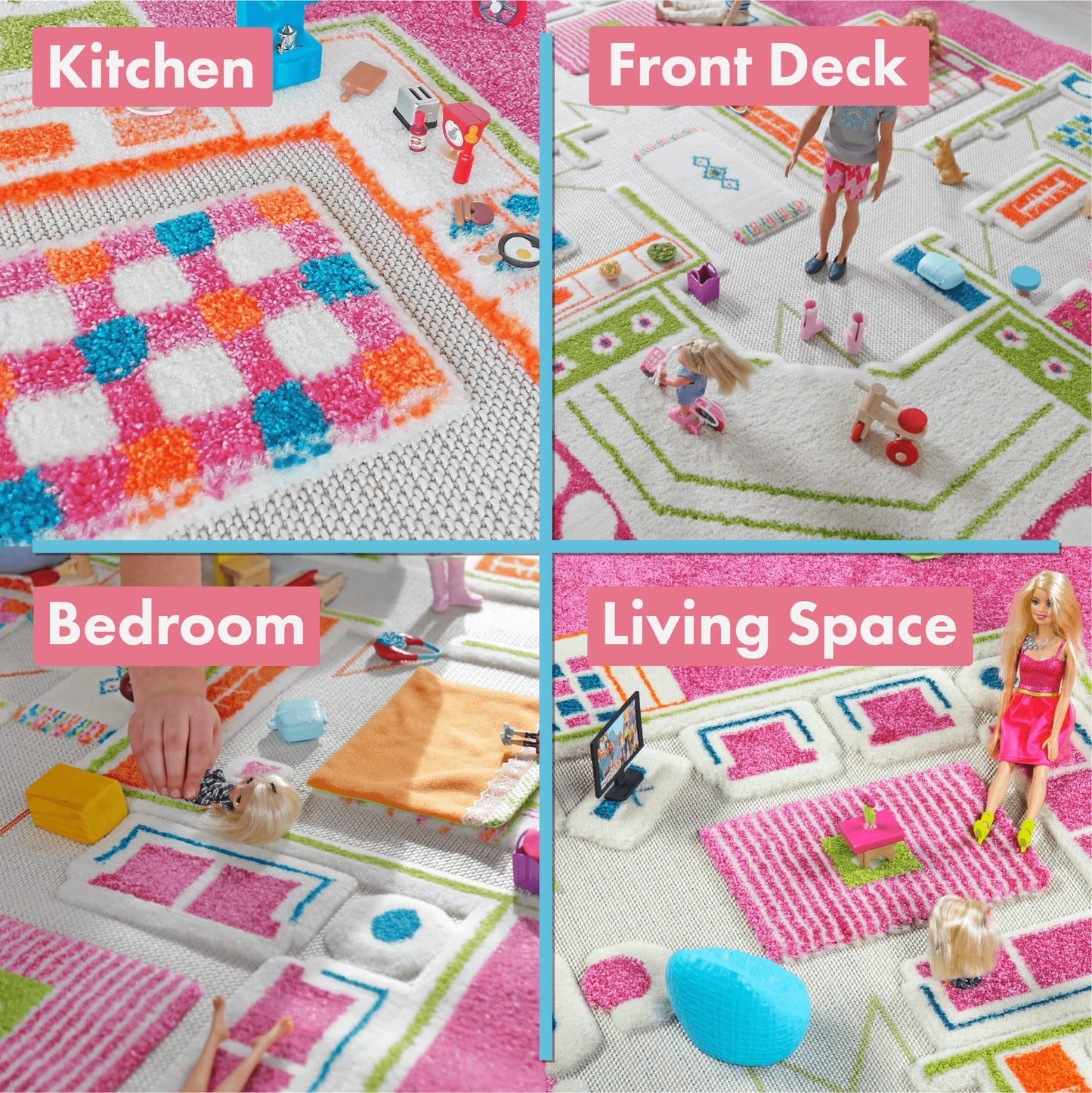 IVI 3D Play Carpet Pink Playhouse Educational Soft Floor Rug Mat for Bedroom, Kids Den, or Playroom, Medium 39x59 inches