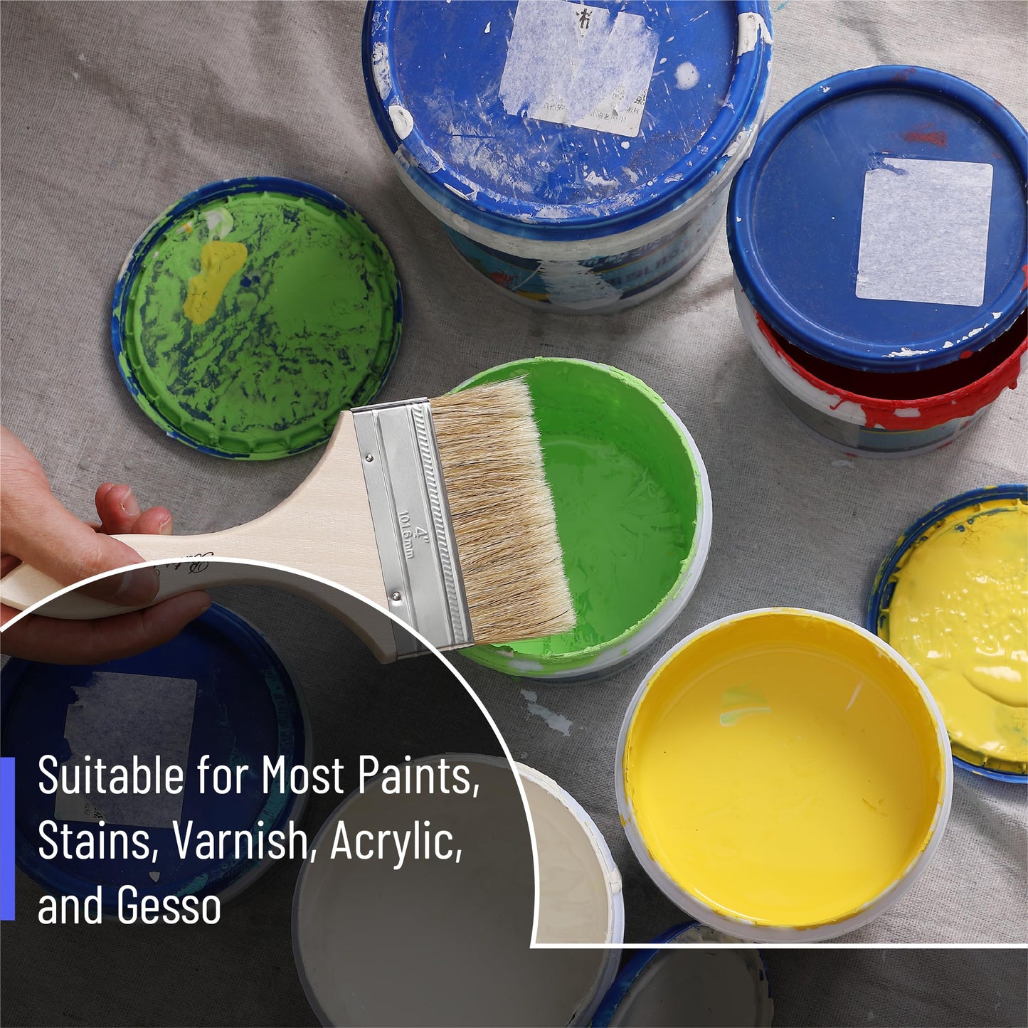 Bates- Chip Brushes, 4 Inch, 24 Pack, 4 Inch Paint Brushes with Ergonomic Wooden Handle, Natural Bristle