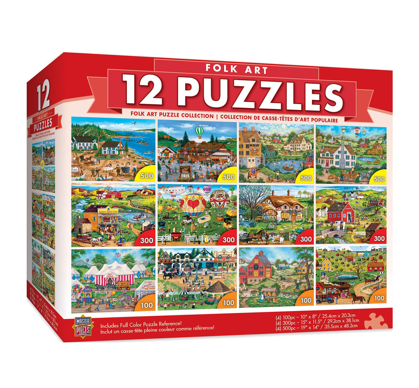 Masterpieces 12 Pack Jigsaw Puzzles For Adults, Family, Or Kids - Folk Art 12-Pack Bundle
