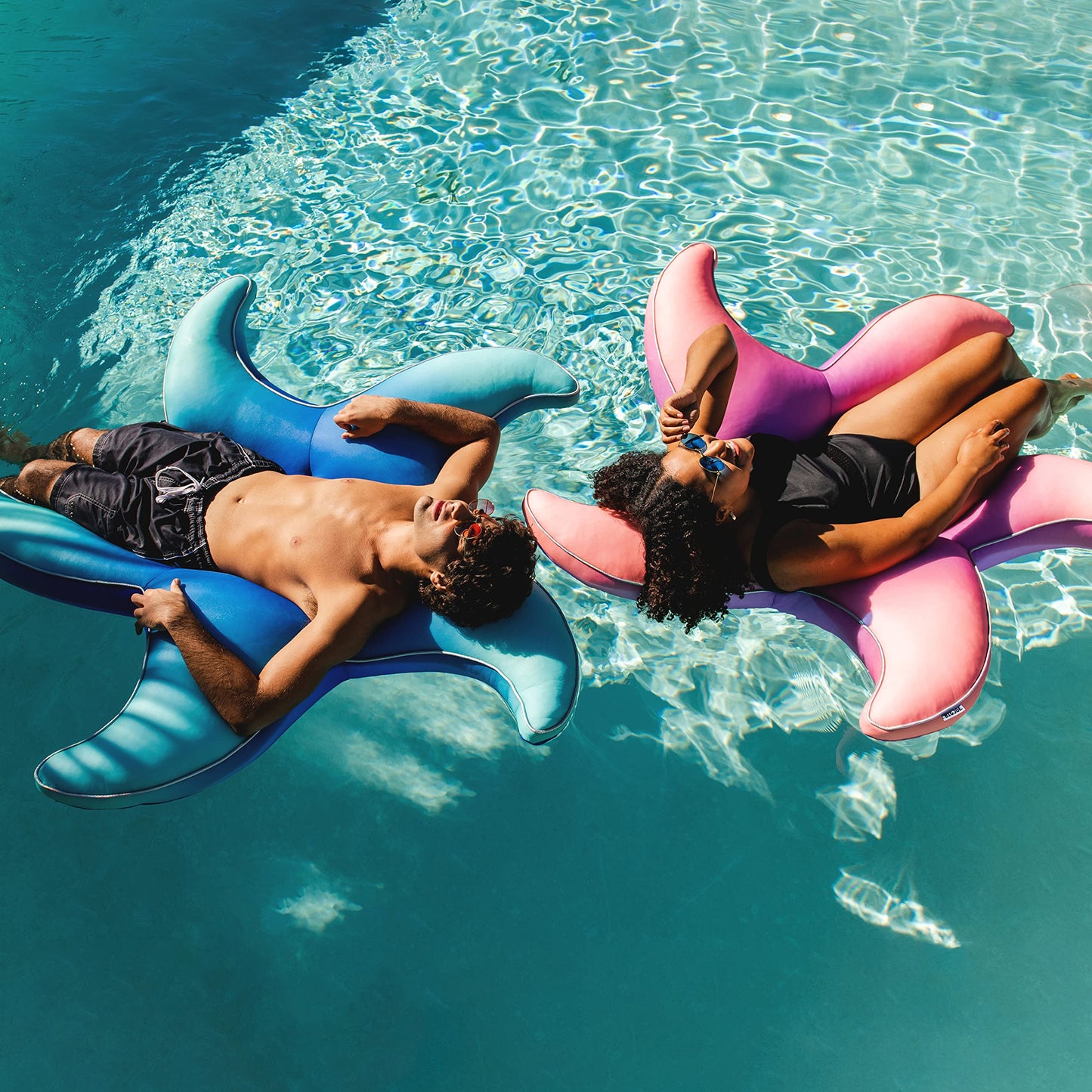 Big Joe Wavy Starfish No Inflation Needed Novelty Pool Float, Le Ombre Blue Double Sided Mesh, Quick Draining Fabric, 5 Feet Big