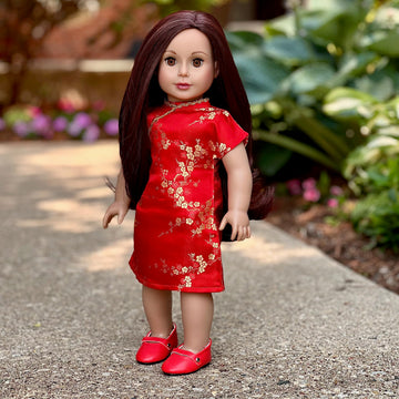 Asian Beauty - Asian Red And Gold Traditional Dress With Red Shoes - Clothes Fits 18 Inch Doll (Doll Not Included)