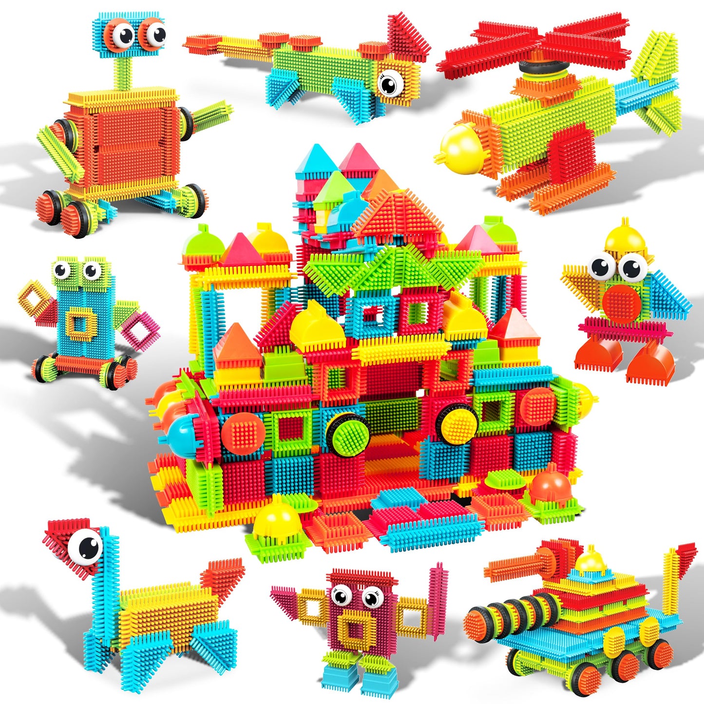 Picassotiles 240Pcs Hedgehog Interlocking Building Shape 3D Blocks, Steam Educational, Creative, Fun Construction Playset, Senso