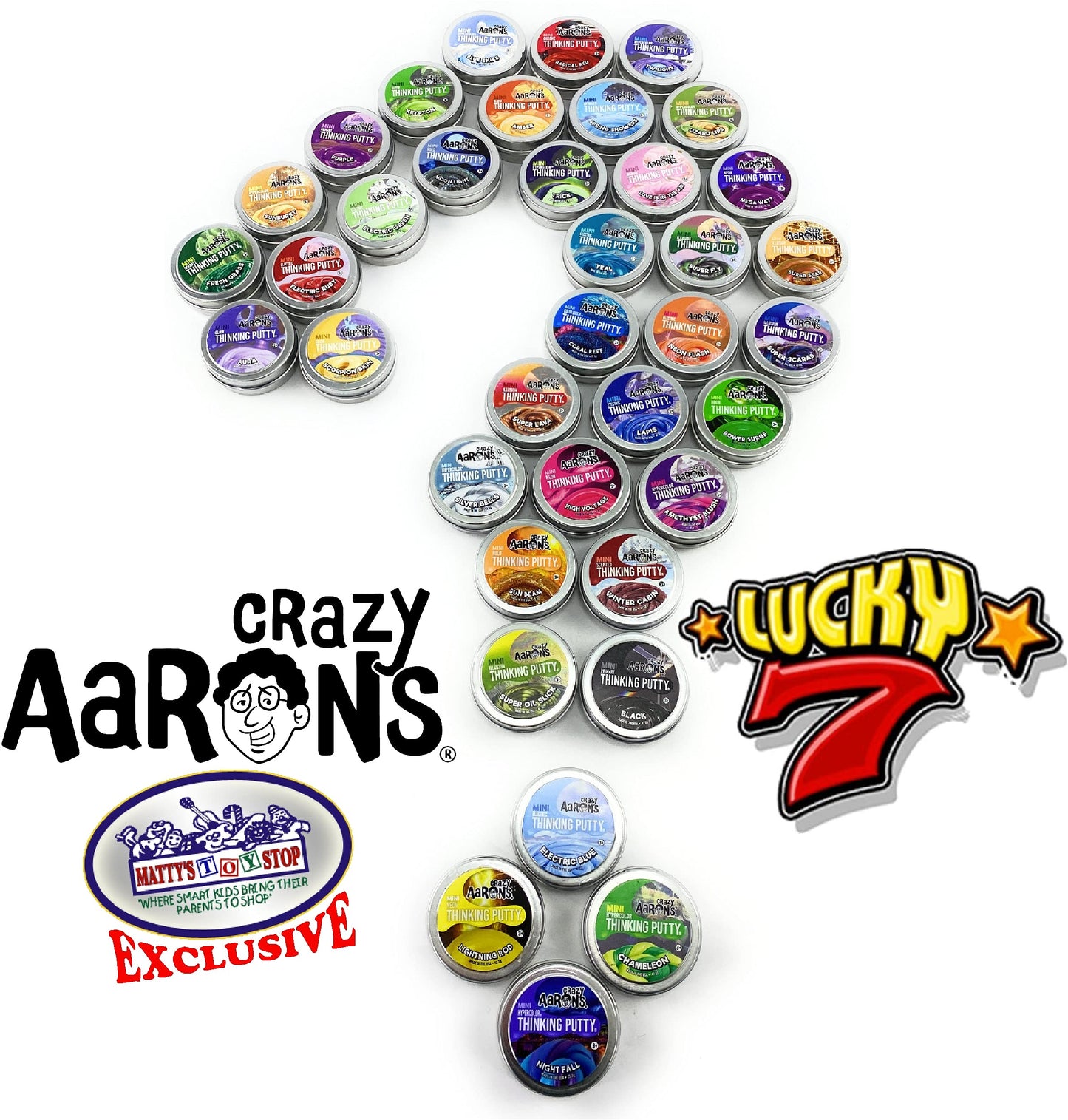 Matty'S Toy Stop Crazy Aaron'S Putty Mini Tins Lucky 7 Surprise Gift Set Party Bundle - 7 Pack (.47Oz Each) Assorted Colors