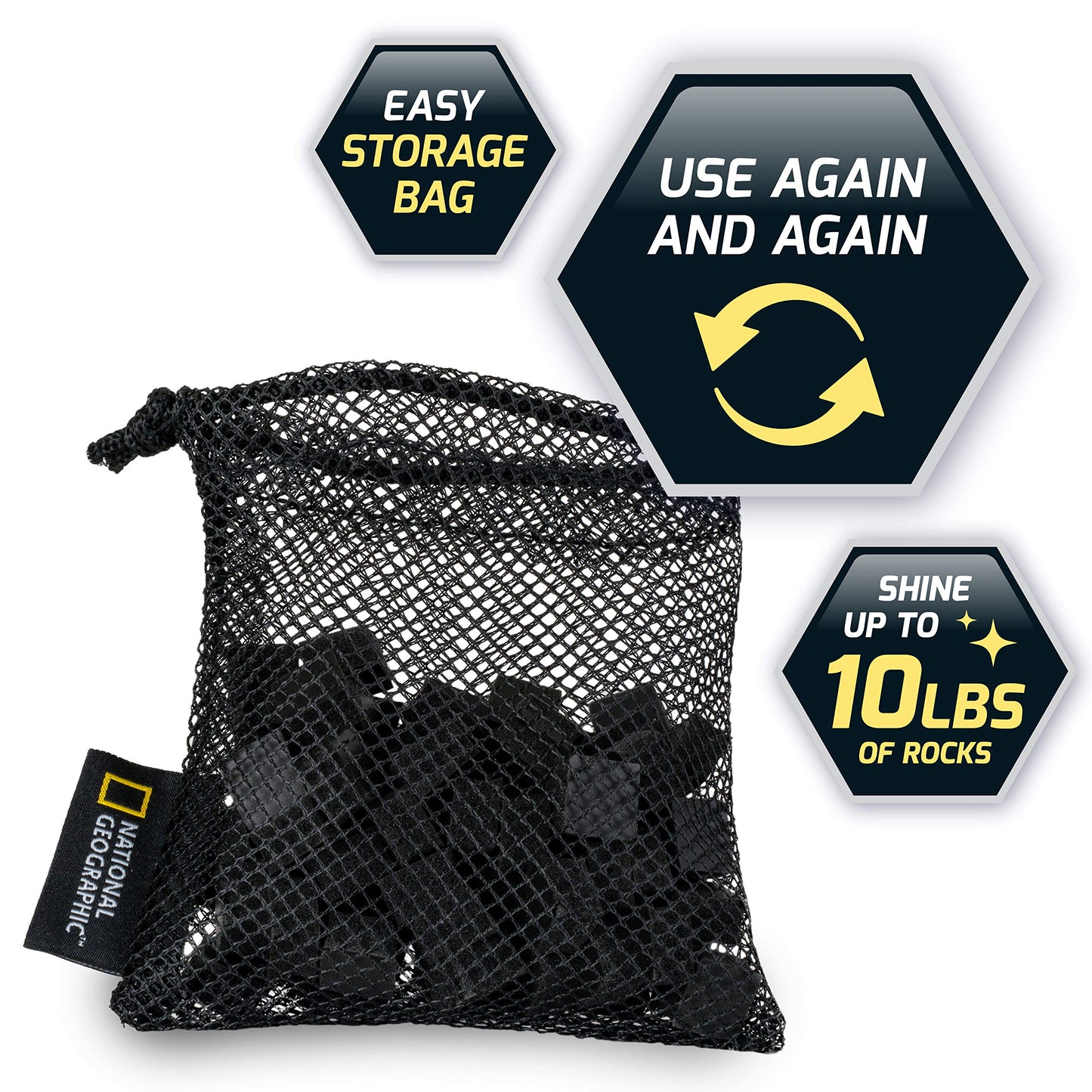 NATIONAL GEOGRAPHIC Rock Tumbling Media - GemFoam Reusable Foam, Black, Medium Size, Enhances Shine for Tumbled Rocks and Minerals