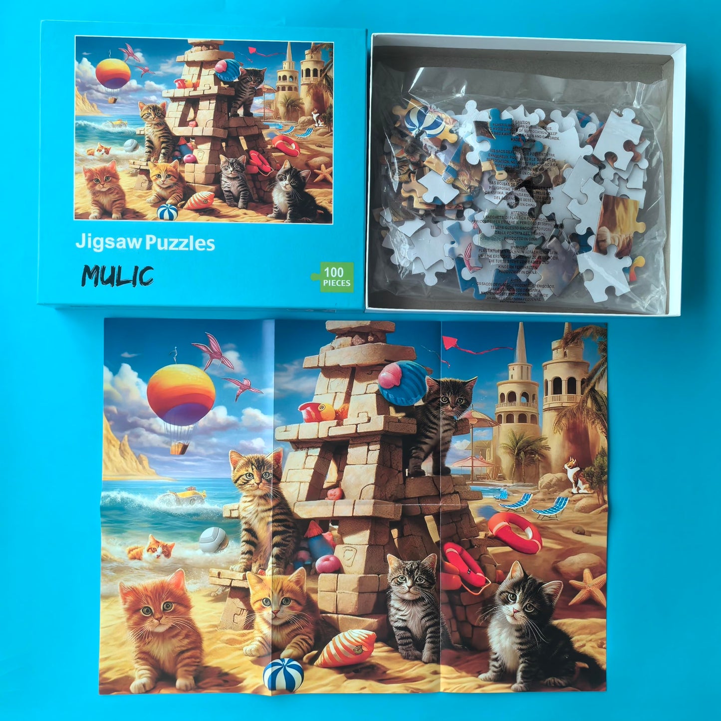 100 Pieces Jigsaw Puzzles For Adults - Cat Puzzles For Kids Ages 6-8 8-10 10-12 - Sandcastle Cats