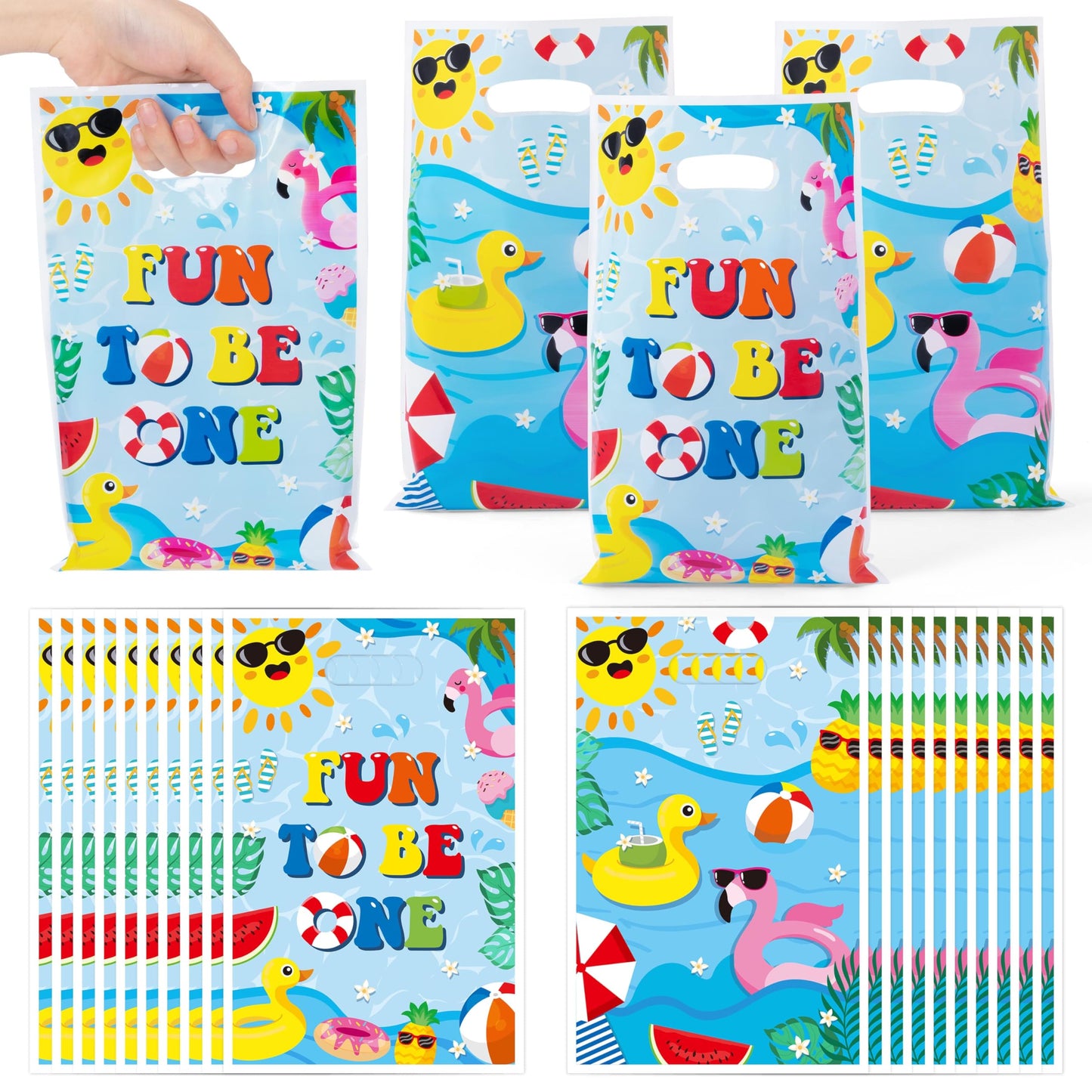 Summer Pool Party Favor Bag - 50Pcs Poolside Fun to Be One Goodie Candy Treat Gift Bag Beach Ball Flamingo First Birthday Party
