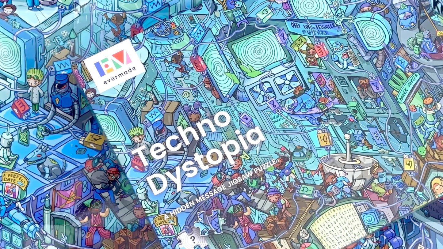 Techno Dystopia by Evermade - A Hidden Message Mystery Jigsaw Puzzle for Adults - 1000 Pieces, Beautifully Detailed 20'' x 28''