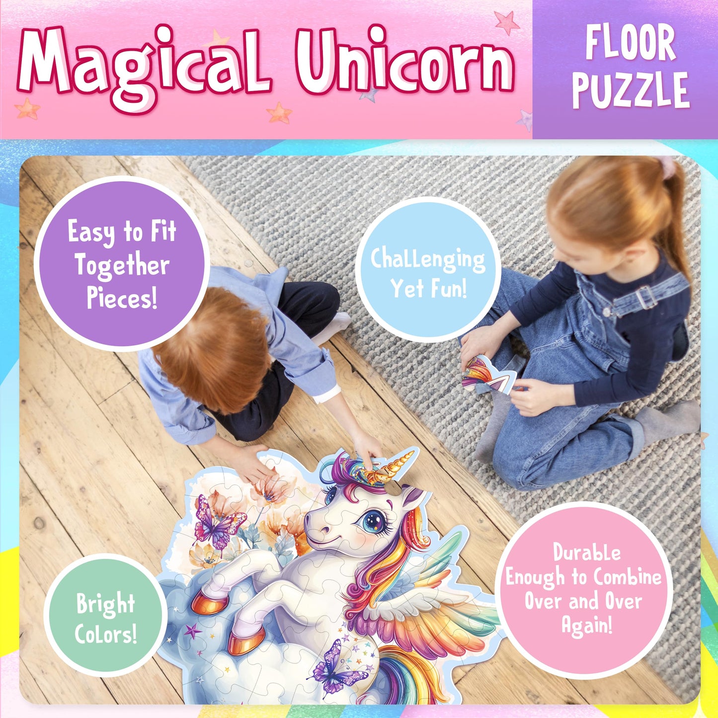Linaye Unicorn Puzzle For Kids Ages 4-8, Unicorn Floor Puzzles For Girls 4-6, Big Puzzles For Kids Toddlers, 48 Pieces Large Uni