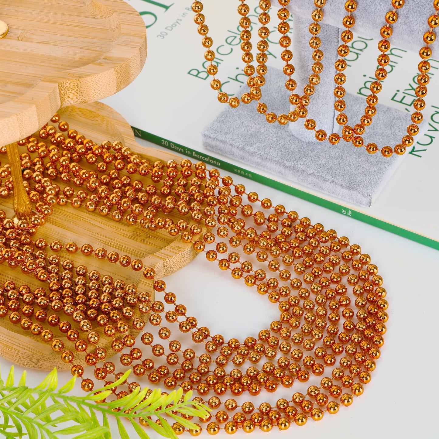 Beaded Necklace, 120 PCS Mardi Gras Accessories, 33'' Orange Mardi Gras Beads, Costume Bead Necklace, Party Parade Throws Bulk f